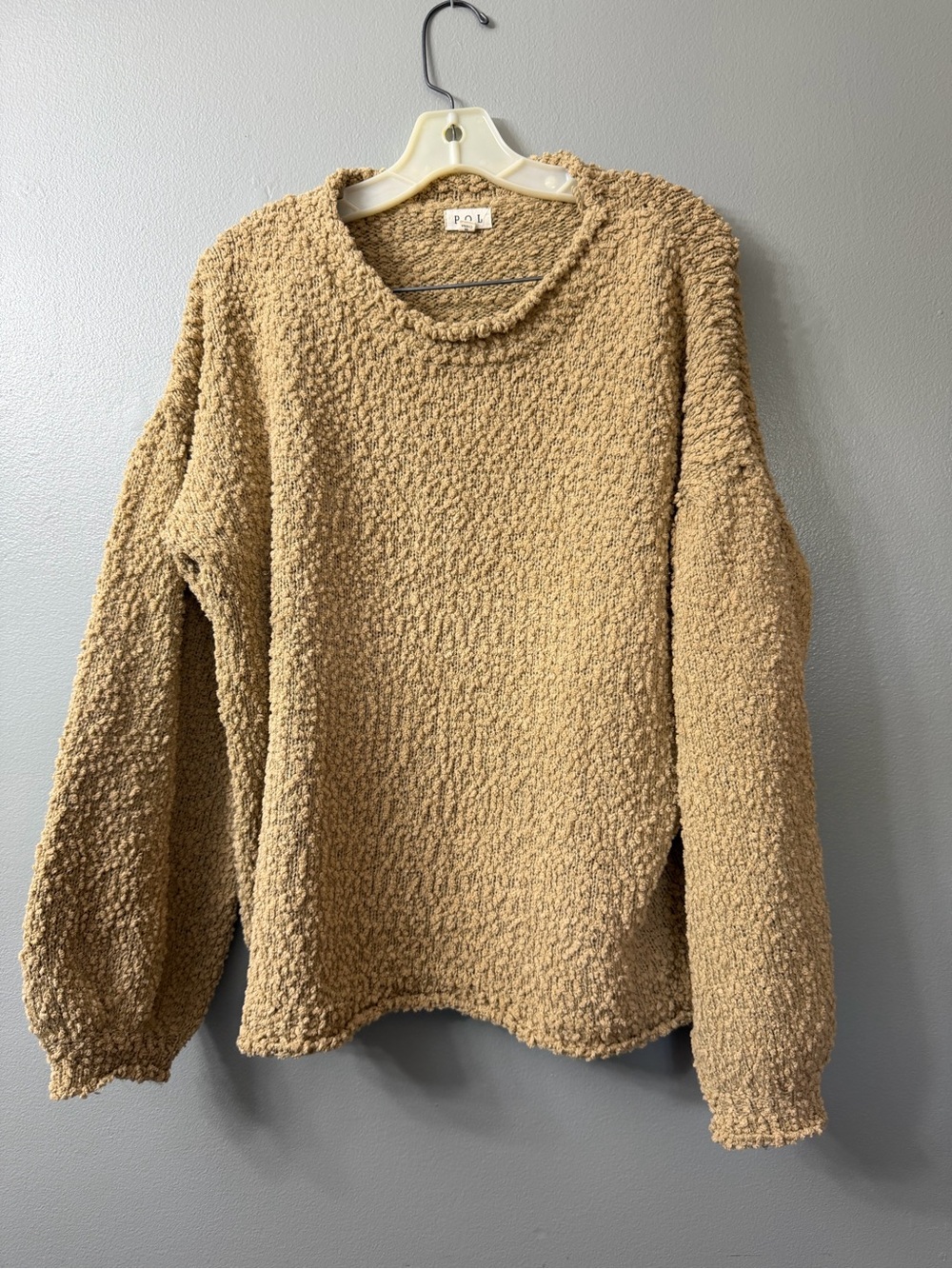 POL mocha loose-fitting sweater textured popcorn knit and balloon sleeves large